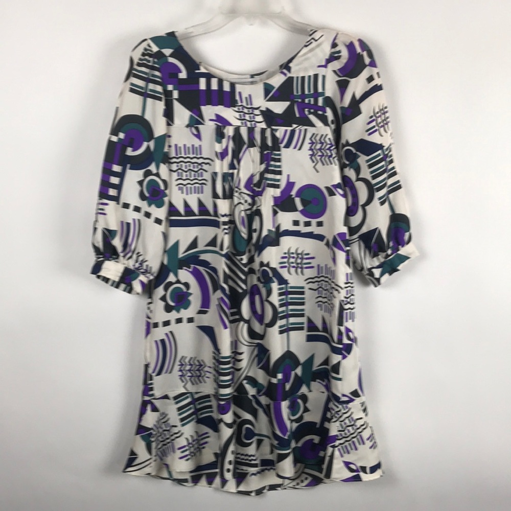 Dian Von Furstenberg Geo-Print Silk Babydoll Dress